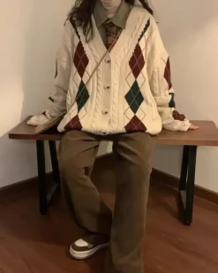 Argyle Sweaters & Vests|Knit Cardigans*Boogzel Clothing New Student Argyle Cardigan Beige
