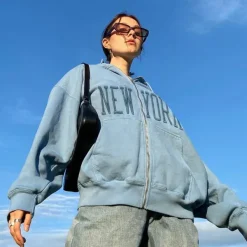 Hoodies*Boogzel Clothing New York Embroidery Hoodie Blue