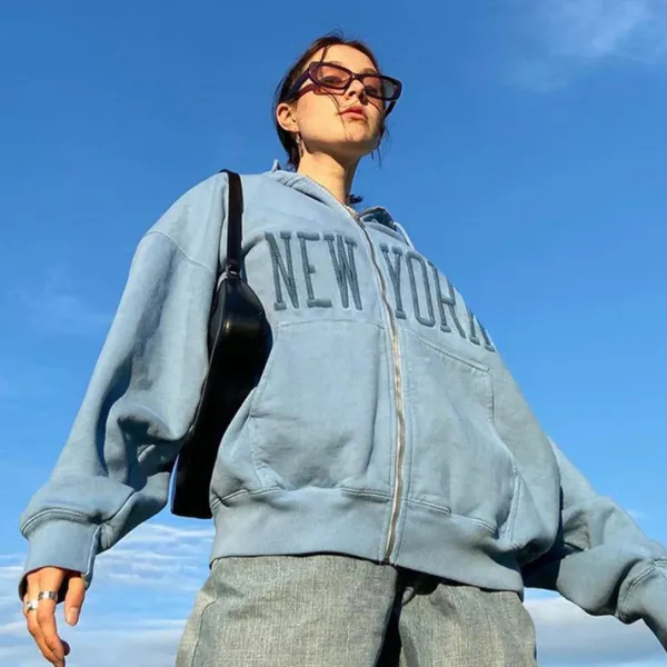 Hoodies*Boogzel Clothing New York Embroidery Hoodie Blue