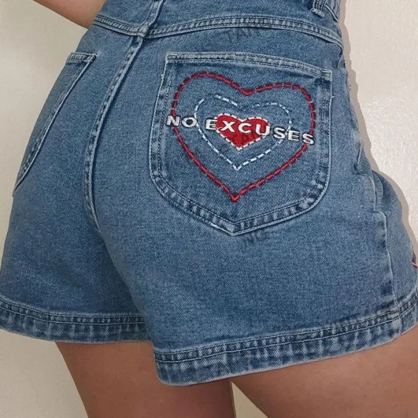 Shorts*Boogzel Clothing No Excuses Embroidery Denim Shorts Blue
