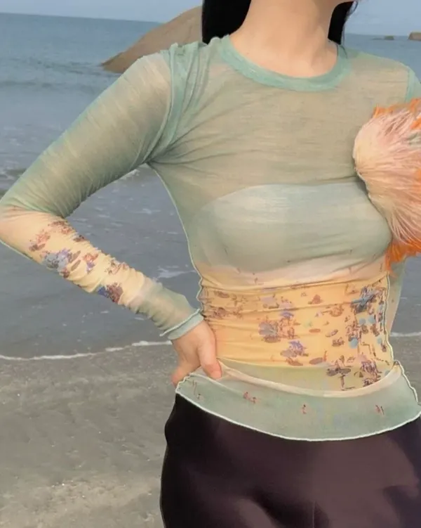 Long Sleeve Tops*Boogzel Clothing Ocean Beach Print Top Green