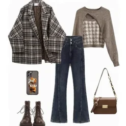 Coats & Jackets*Boogzel Clothing Old Money Plaid Jacket Brown