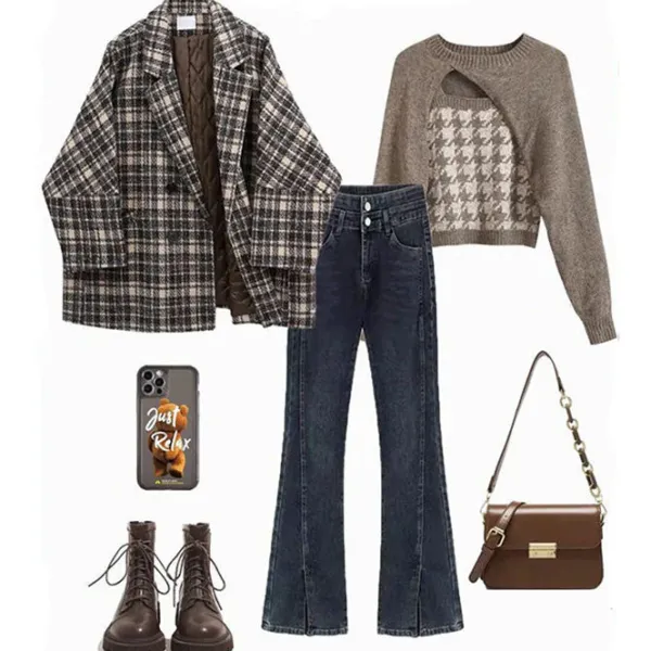 Coats & Jackets*Boogzel Clothing Old Money Plaid Jacket Brown