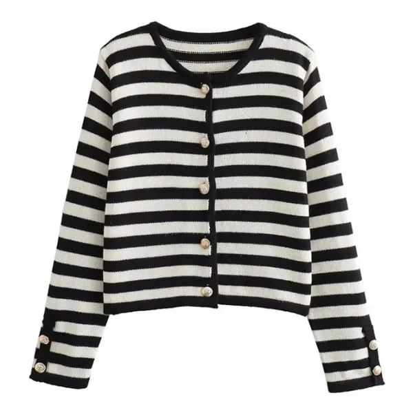 Striped Sweaters|Knit Cardigans*Boogzel Clothing Old Money Striped Cardigan Black/white