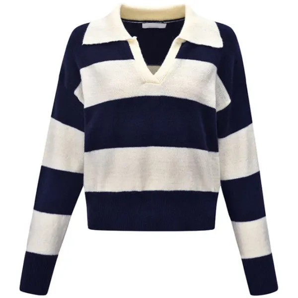 Striped Sweaters|Sweaters*Boogzel Clothing Old Money Striped Pullover Blue/white