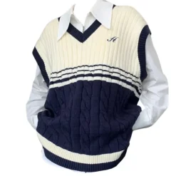 Striped Sweaters|Knit Vests*Boogzel Clothing Old Money Yacht Club Striped Vest White/nabyblue
