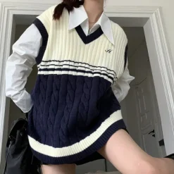 Striped Sweaters|Knit Vests*Boogzel Clothing Old Money Yacht Club Striped Vest White/nabyblue