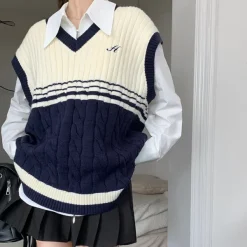 Striped Sweaters|Knit Vests*Boogzel Clothing Old Money Yacht Club Striped Vest White/nabyblue