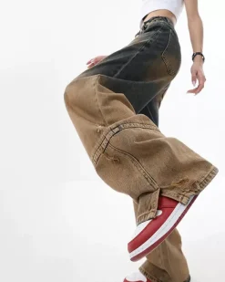 Jeans*Boogzel Clothing One Way Ticket Brown Aesthetic Jeans Brown/grey