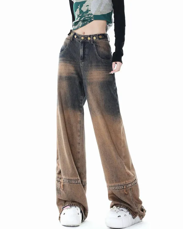 Jeans*Boogzel Clothing One Way Ticket Brown Aesthetic Jeans Brown/grey