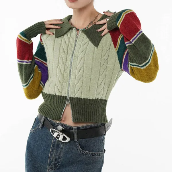 Striped Sweaters|Knit Cardigans*Boogzel Clothing One Way Ticket Zip Up Cardigan Green
