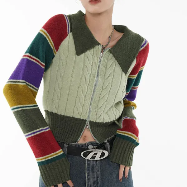 Striped Sweaters|Knit Cardigans*Boogzel Clothing One Way Ticket Zip Up Cardigan Green