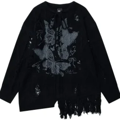Sweaters*Boogzel Clothing Oversized Ripped Sweater with Butterfly Print