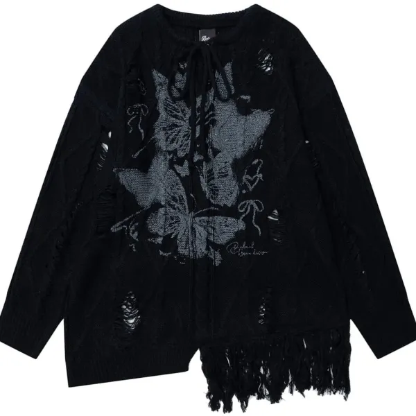 Sweaters*Boogzel Clothing Oversized Ripped Sweater with Butterfly Print