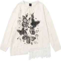 Sweaters*Boogzel Clothing Oversized Ripped Sweater with Butterfly Print