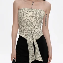 Y2K Tops|Crop Tops*Boogzel Clothing Paisley Print Tube Top Beige