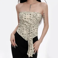 Y2K Tops|Crop Tops*Boogzel Clothing Paisley Print Tube Top Beige