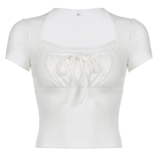 Crop Tops*Boogzel Clothing Parisian Lace Ruched Crop Top White