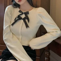 Knit Cardigans|Long Sleeve Tops*Boogzel Clothing Parisian Style Ribbed Top with Bows