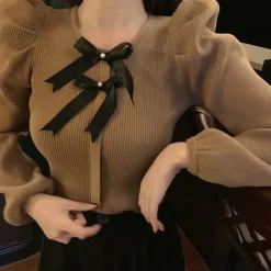 Knit Cardigans|Long Sleeve Tops*Boogzel Clothing Parisian Style Ribbed Top with Bows