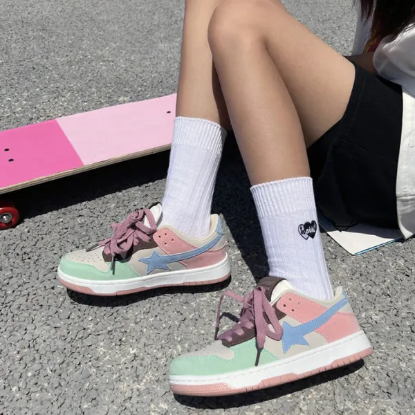 Classics|Aesthetic Sneakers*Boogzel Clothing Color Block Star Sneakers Pastel
