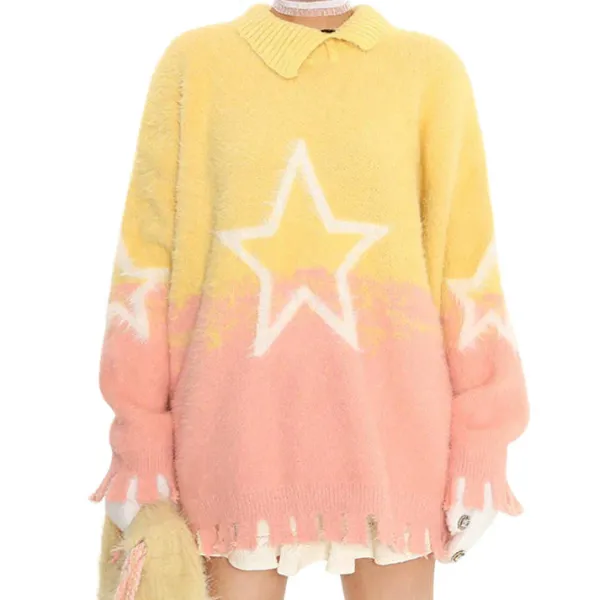 Sweaters*Boogzel Clothing Pastel Knit Sweater with Star Design