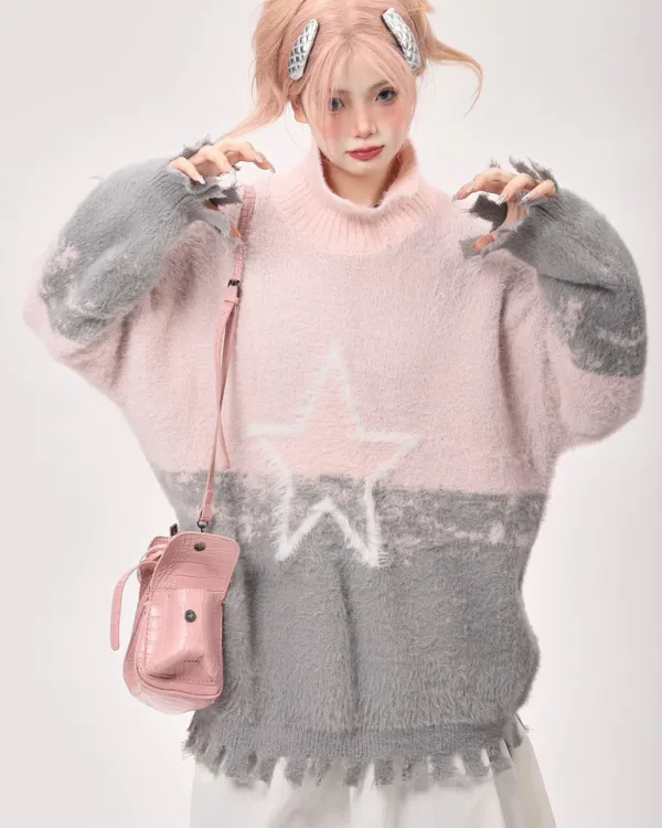 Sweaters*Boogzel Clothing Pastel Knit Sweater with Star Design