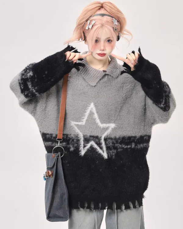Sweaters*Boogzel Clothing Pastel Knit Sweater with Star Design