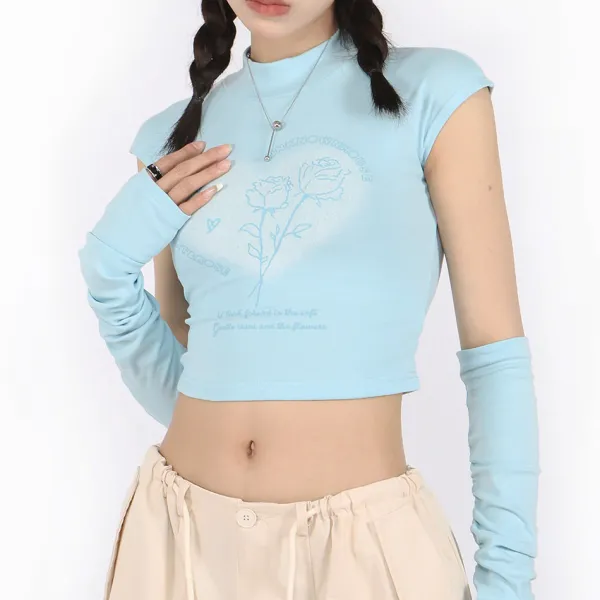 Y2K Tops|Crop Tops*Boogzel Clothing Pastel Soft Girl Tee with Arm Warmers