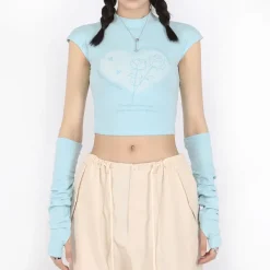 Y2K Tops|Crop Tops*Boogzel Clothing Pastel Soft Girl Tee with Arm Warmers