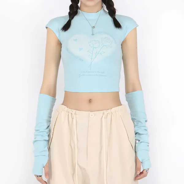 Y2K Tops|Crop Tops*Boogzel Clothing Pastel Soft Girl Tee with Arm Warmers