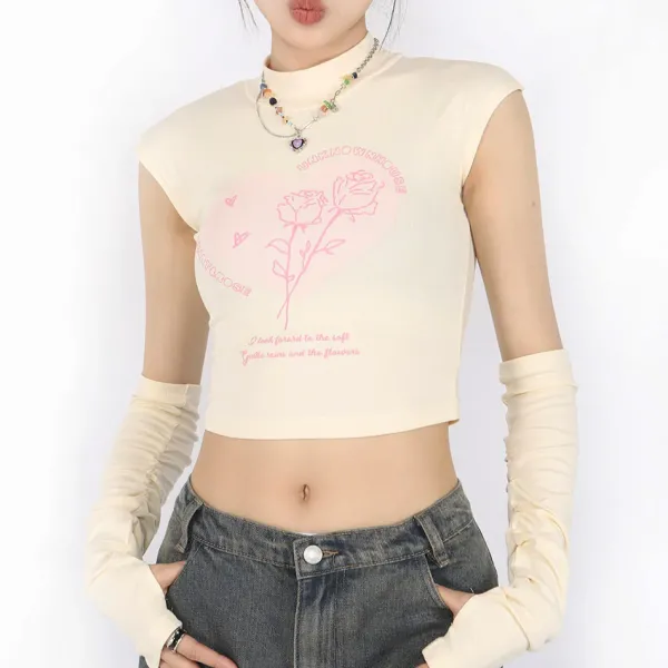 Y2K Tops|Crop Tops*Boogzel Clothing Pastel Soft Girl Tee with Arm Warmers