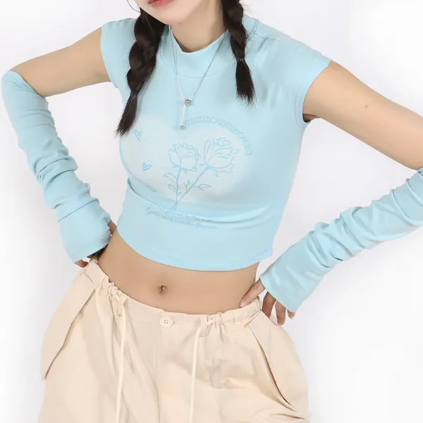 Y2K Tops|Crop Tops*Boogzel Clothing Pastel Soft Girl Tee with Arm Warmers