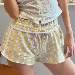 Shorts*Boogzel Clothing Pastel Yellow & Pink Pinstripe Shorts Yellow/pink