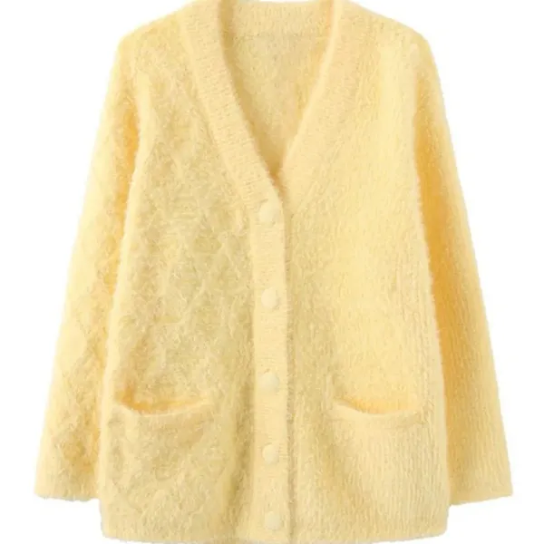 Knit Cardigans*Boogzel Clothing Pastel Fuzzy Cardigan Yellow