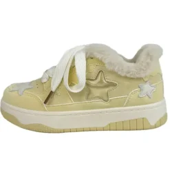 Aesthetic Sneakers*Boogzel Clothing Pastel Star Fur-Lined Sneakers Yellow