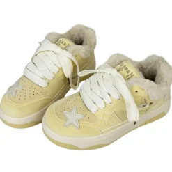Aesthetic Sneakers*Boogzel Clothing Pastel Star Fur-Lined Sneakers Yellow