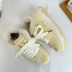 Aesthetic Sneakers*Boogzel Clothing Pastel Star Fur-Lined Sneakers Yellow