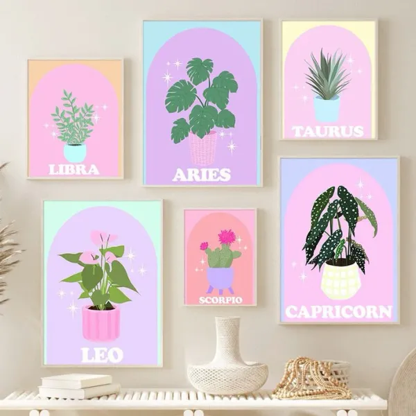 Posters / Tapestry|Aesthetic Room Decor*Boogzel Clothing Pastel Zodiac Signs Canvas Poster