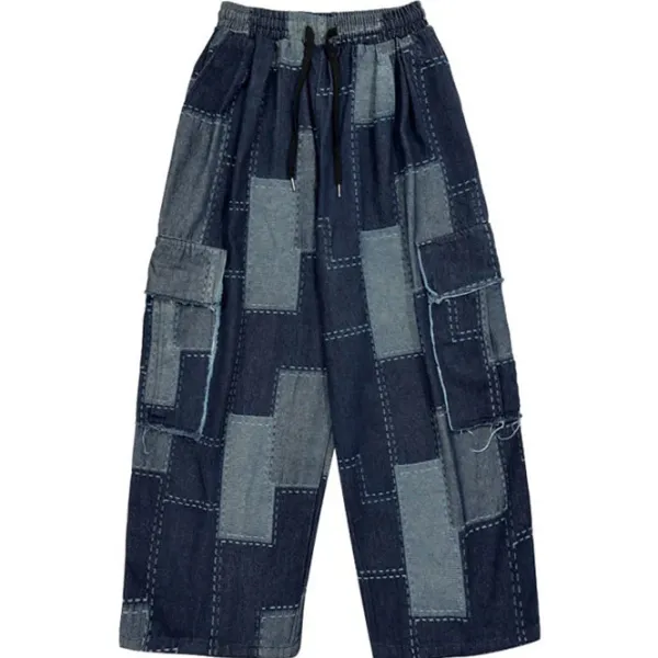 Mens|Jeans*Boogzel Clothing Patchwork Baggy Jeans Blue