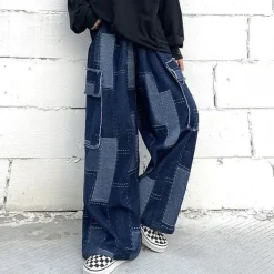 Mens|Jeans*Boogzel Clothing Patchwork Baggy Jeans Blue