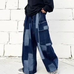 Mens|Jeans*Boogzel Clothing Patchwork Baggy Jeans Blue