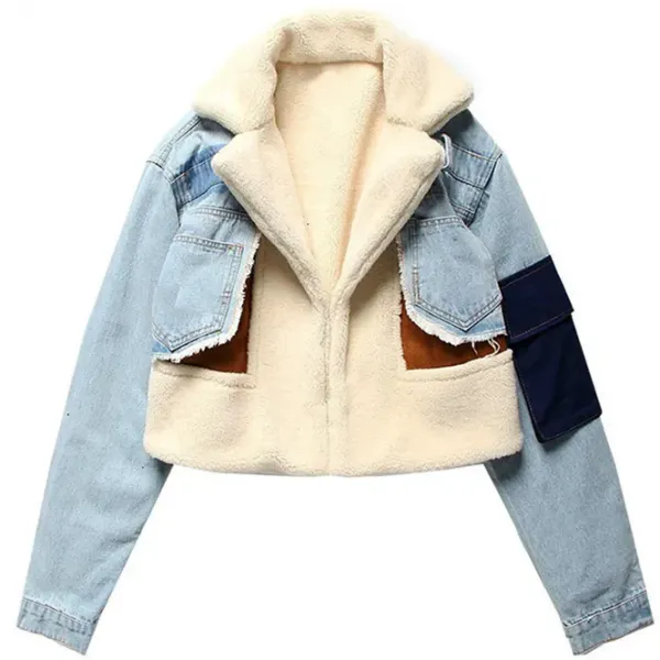 Coats & Jackets*Boogzel Clothing Patchwork Denim Cropped Jacket Blue