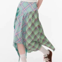 Skirts*Boogzel Clothing Patchwork Midi Plaid Skirt Green