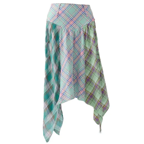 Skirts*Boogzel Clothing Patchwork Midi Plaid Skirt Green