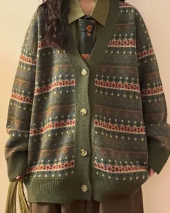 Knit Cardigans*Boogzel Clothing Patterned Knit Oversized Cardigan Green