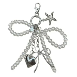 Other*Boogzel Clothing Pearl Bow Charm Keychain Silver