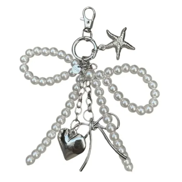Other*Boogzel Clothing Pearl Bow Charm Keychain Silver