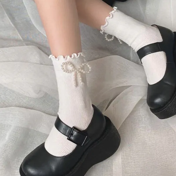 Socks*Boogzel Clothing Pearl Bow Socks