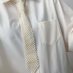 Other*Boogzel Clothing Pearl Necktie White
